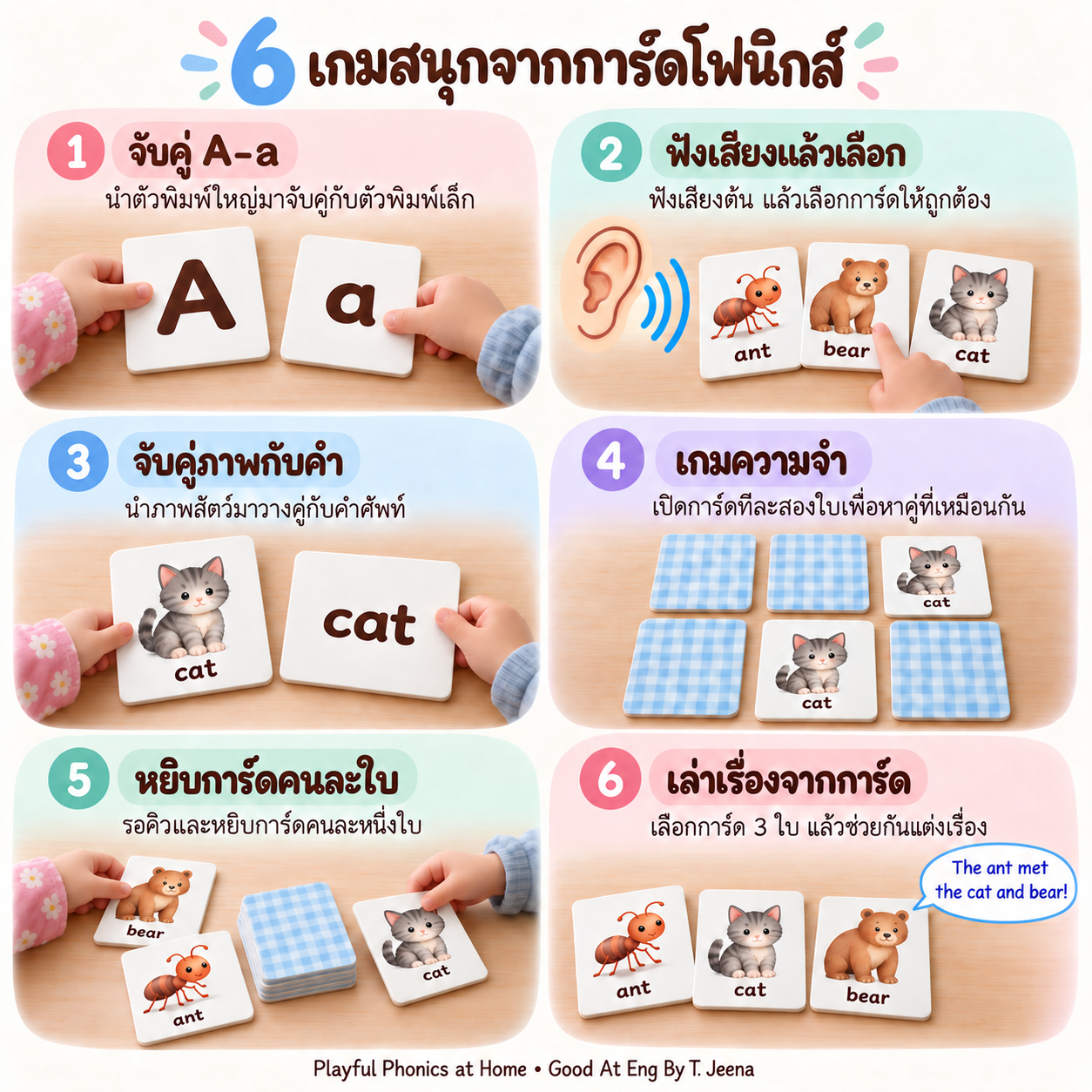 ตัวอย่าง 6 เกมจากชุดการ์ด Playful Phonics at Home