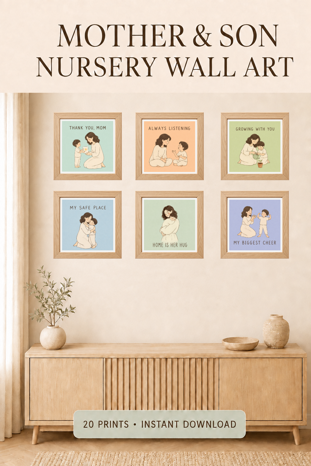 Mother and Son printable nursery wall art collection with 20 digital prints