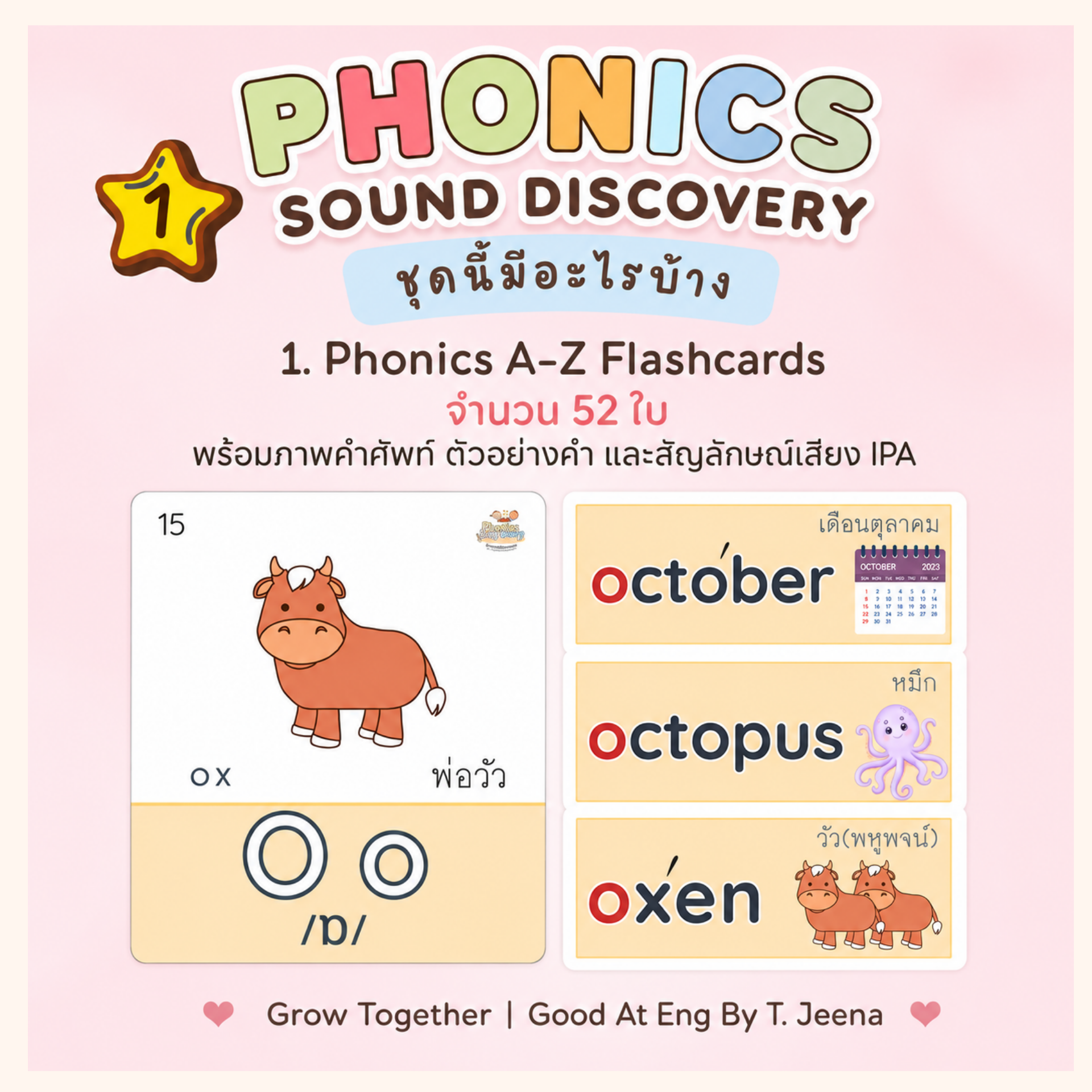 Phonics A–Z Flashcards จำนวน 52 ใบ